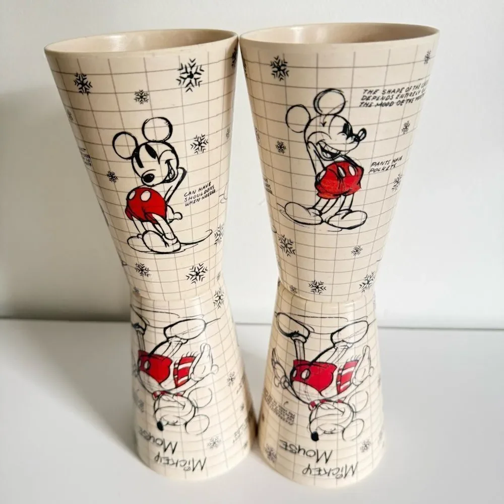 Disney Mickey Mouse Vintage Retro Cup Set Of 4 Collectible Kitchen Drinkware